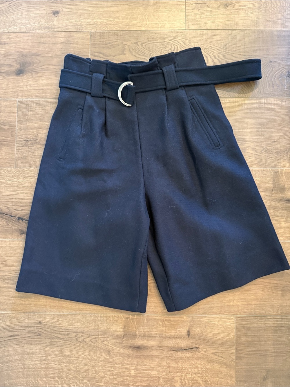 Ganni Black High-Waist Belted Bermudas